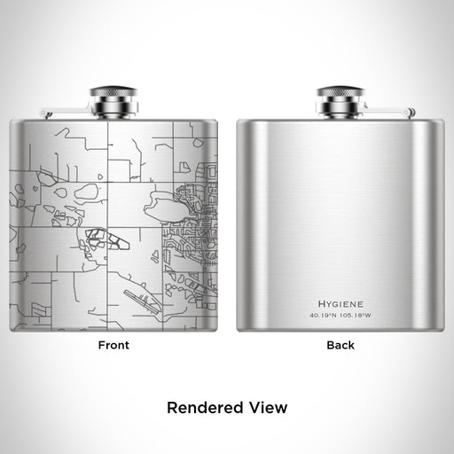 Rendered View of Hygiene Colorado Map Engraving on 6oz Stainless Steel Flask