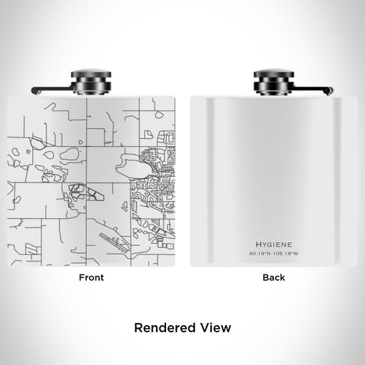 Rendered View of Hygiene Colorado Map Engraving on 6oz Stainless Steel Flask in White