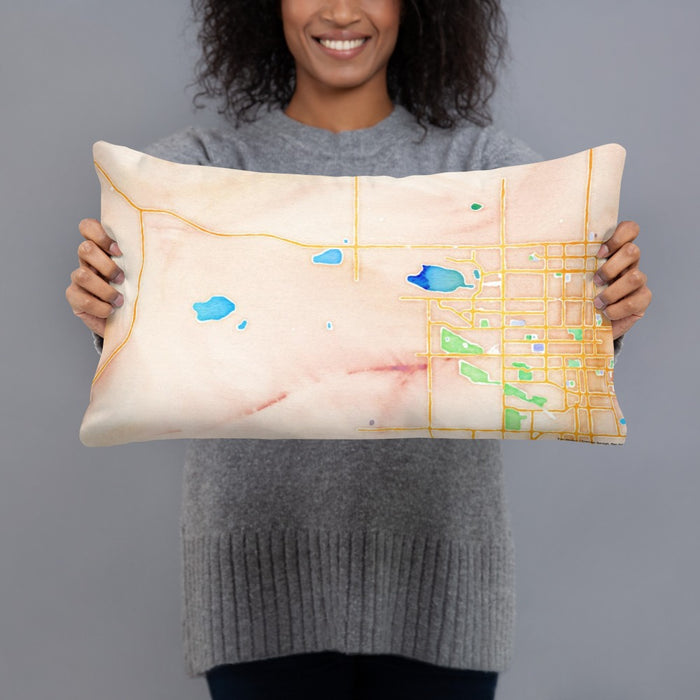 Person holding 20x12 Custom Hygiene Colorado Map Throw Pillow in Watercolor