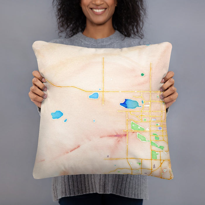 Person holding 18x18 Custom Hygiene Colorado Map Throw Pillow in Watercolor