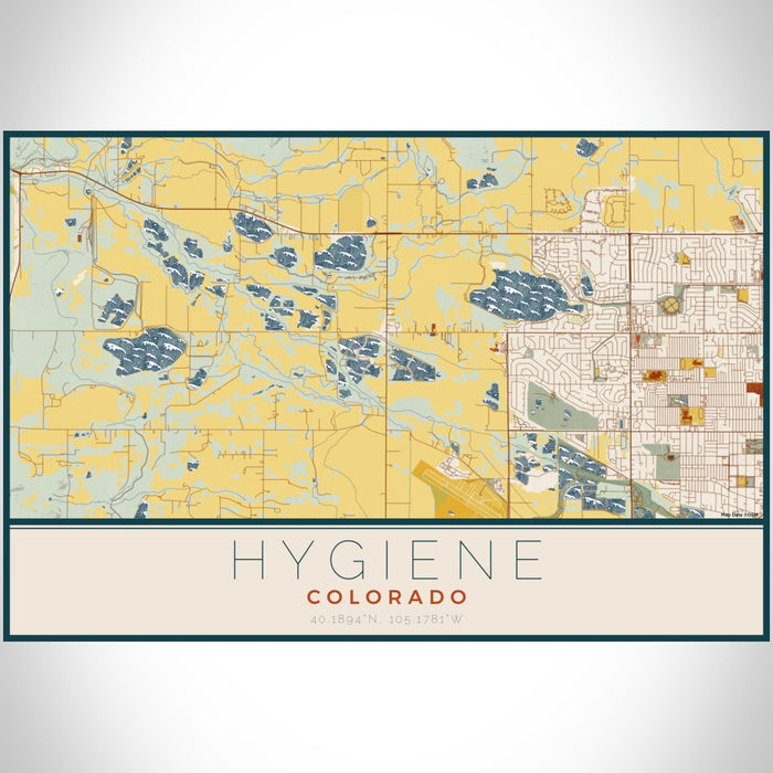 Hygiene Colorado Map Print Landscape Orientation in Woodblock Style With Shaded Background