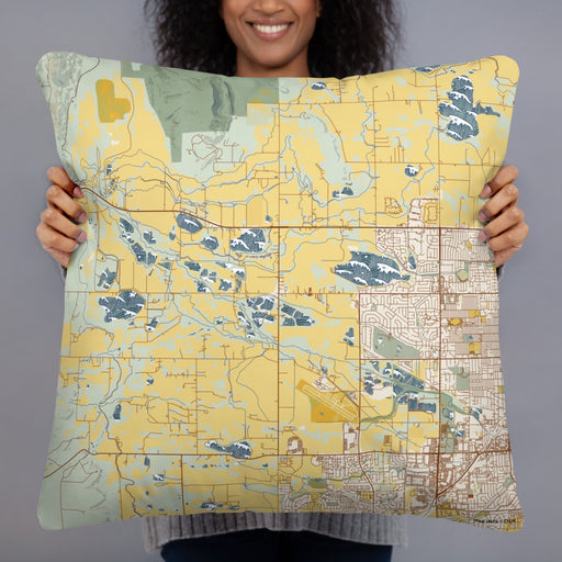Person holding 22x22 Custom Hygiene Colorado Map Throw Pillow in Woodblock