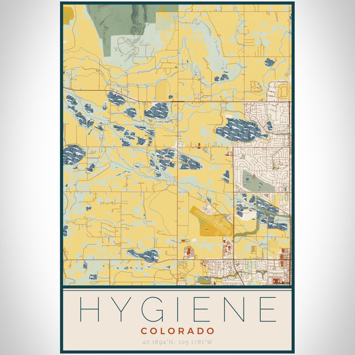 Hygiene Colorado Map Print Portrait Orientation in Woodblock Style With Shaded Background