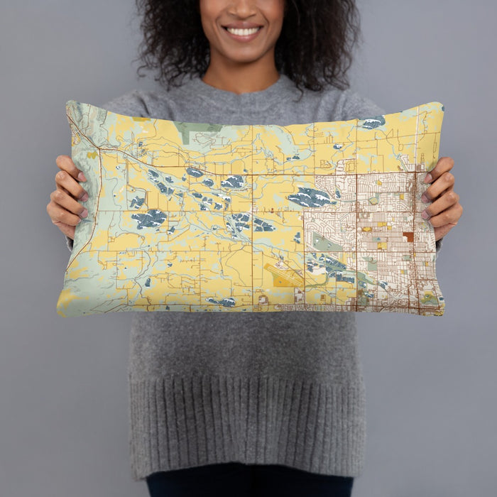 Person holding 20x12 Custom Hygiene Colorado Map Throw Pillow in Woodblock