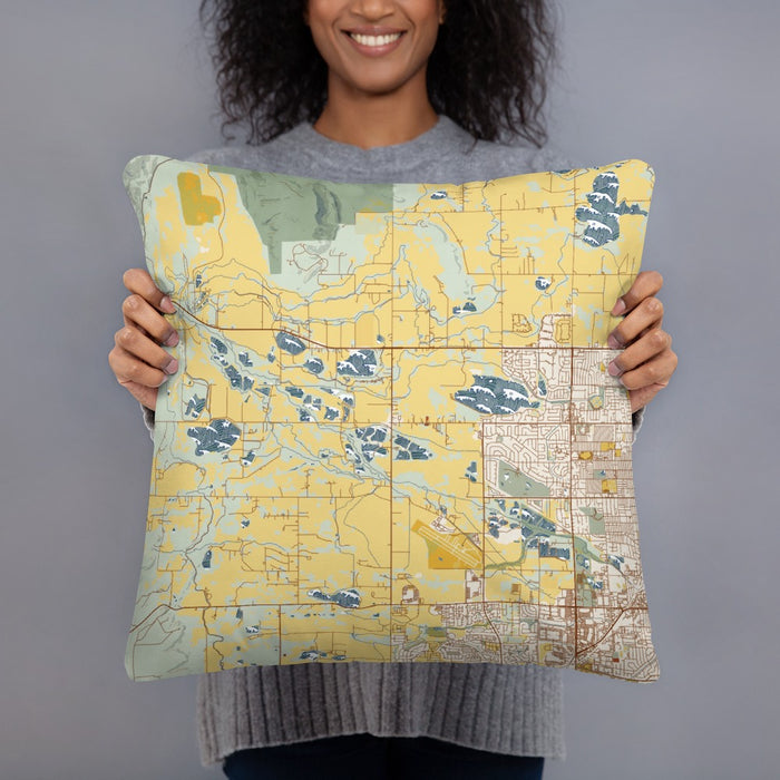Person holding 18x18 Custom Hygiene Colorado Map Throw Pillow in Woodblock