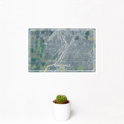 12x18 Idaho Falls Idaho Map Print Landscape Orientation in Afternoon Style With Small Cactus Plant in White Planter
