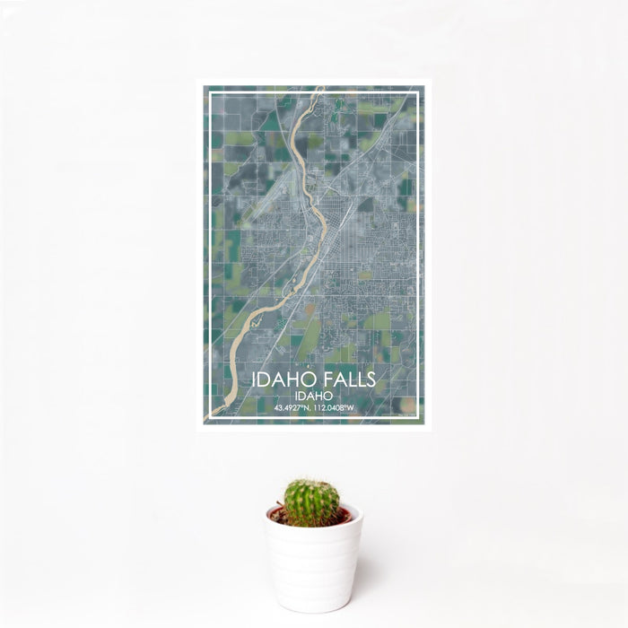12x18 Idaho Falls Idaho Map Print Portrait Orientation in Afternoon Style With Small Cactus Plant in White Planter