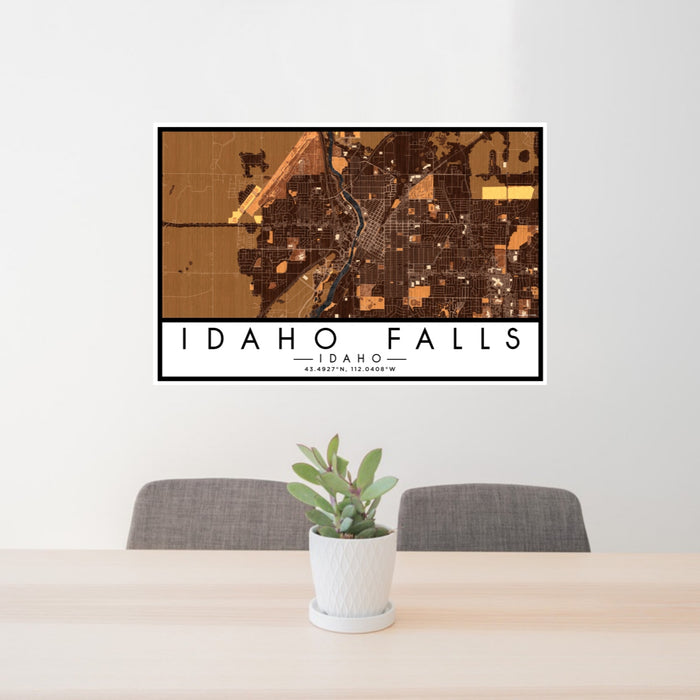 24x36 Idaho Falls Idaho Map Print Lanscape Orientation in Ember Style Behind 2 Chairs Table and Potted Plant