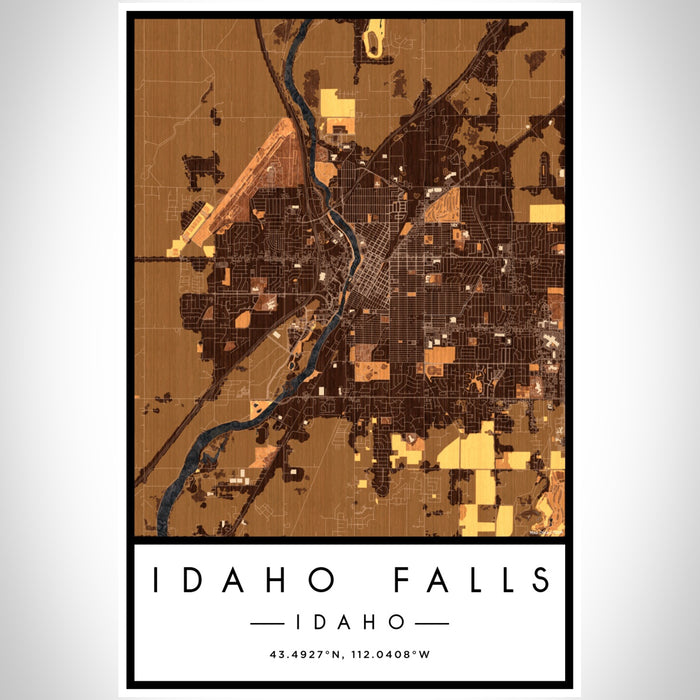 Idaho Falls Idaho Map Print Portrait Orientation in Ember Style With Shaded Background