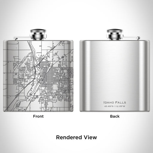Rendered View of Idaho Falls Idaho Map Engraving on 6oz Stainless Steel Flask