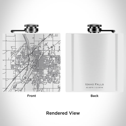 Rendered View of Idaho Falls Idaho Map Engraving on 6oz Stainless Steel Flask in White
