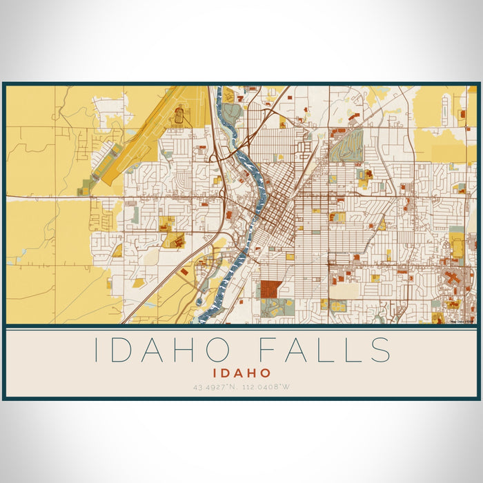 Idaho Falls Idaho Map Print Landscape Orientation in Woodblock Style With Shaded Background