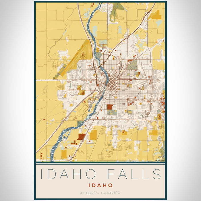 Idaho Falls Idaho Map Print Portrait Orientation in Woodblock Style With Shaded Background