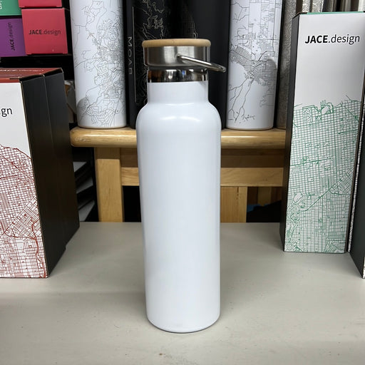 Blank 20oz Bottle with Bamboo Top in White