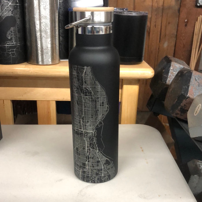 Milwaukee WI 20oz Canteen Bottle in Matte Black