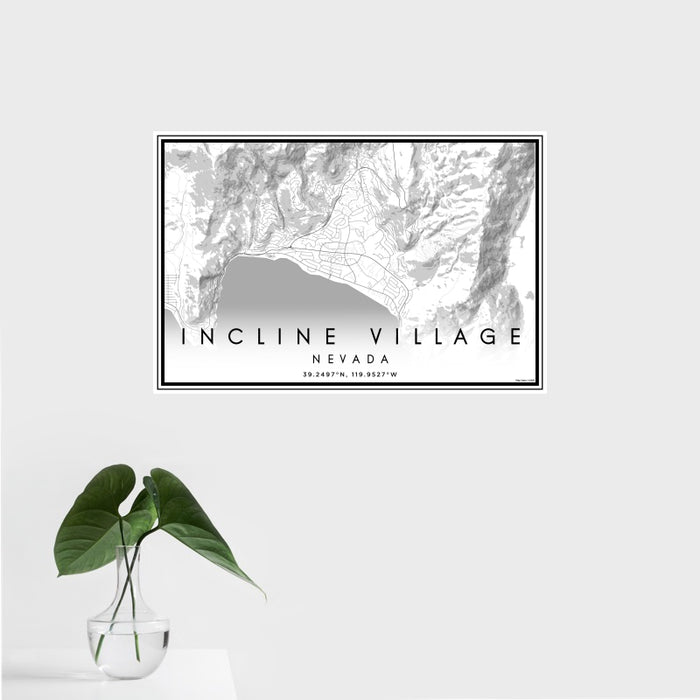 16x24 Incline Village Nevada Map Print Landscape Orientation in Classic Style With Tropical Plant Leaves in Water