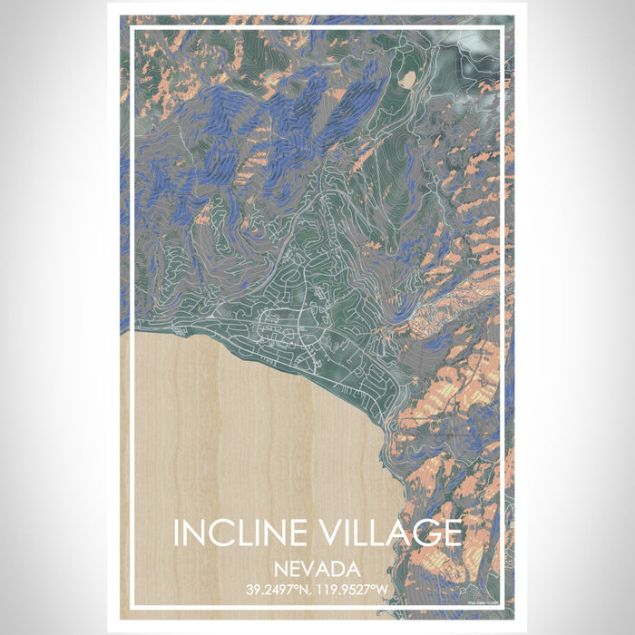 Incline Village Nevada Map Print Portrait Orientation in Afternoon Style With Shaded Background