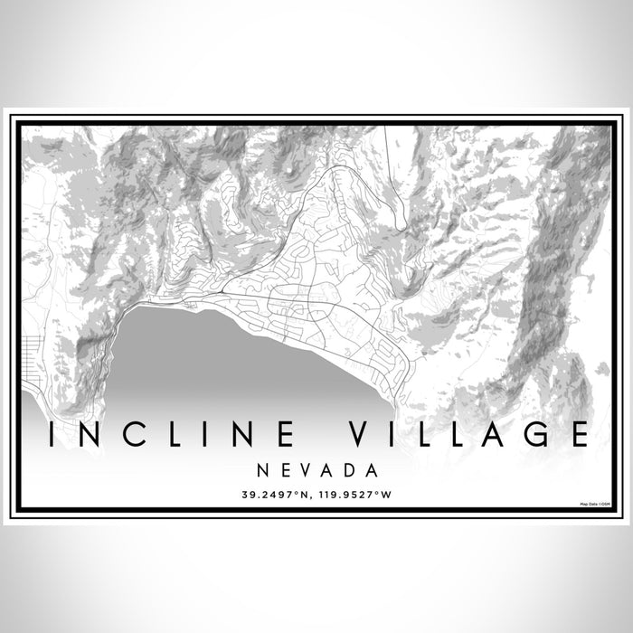 Incline Village Nevada Map Print Landscape Orientation in Classic Style With Shaded Background