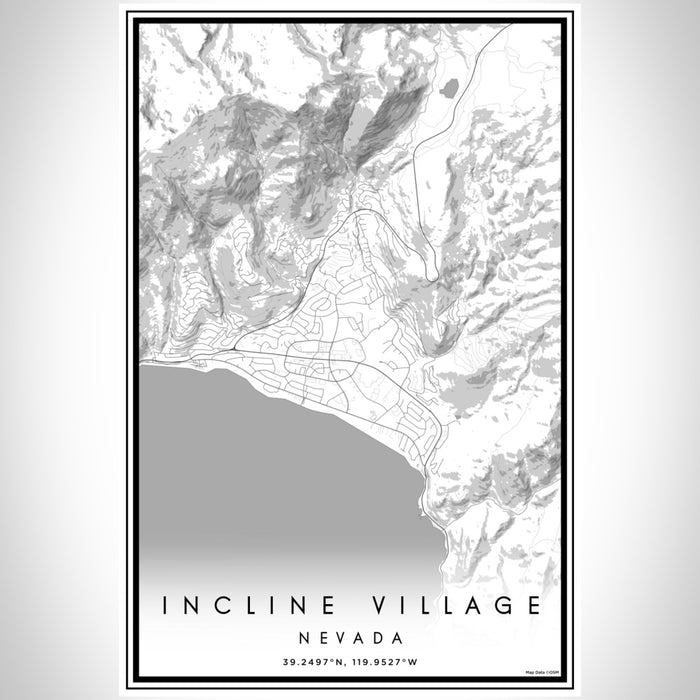 Incline Village Nevada Map Print Portrait Orientation in Classic Style With Shaded Background