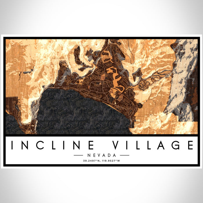 Incline Village Nevada Map Print Landscape Orientation in Ember Style With Shaded Background