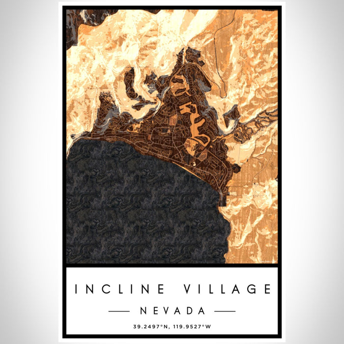 Incline Village Nevada Map Print Portrait Orientation in Ember Style With Shaded Background