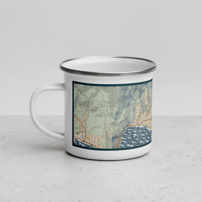 Left View Custom Incline Village Nevada Map Enamel Mug in Woodblock