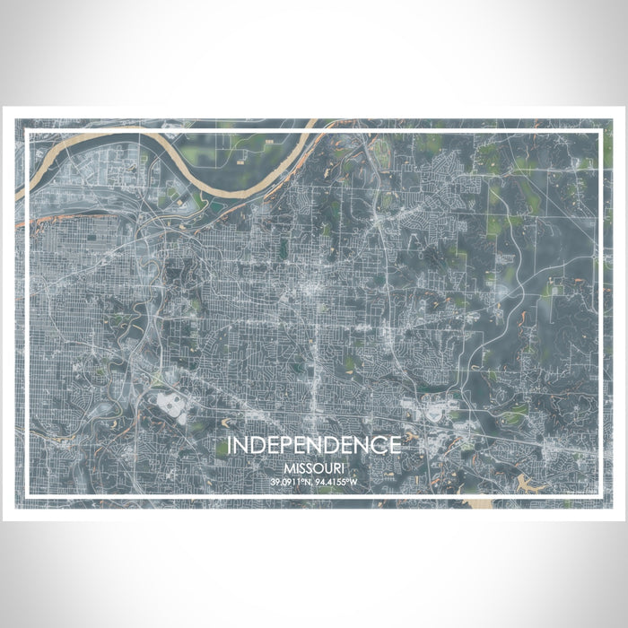 Independence Missouri Map Print Landscape Orientation in Afternoon Style With Shaded Background