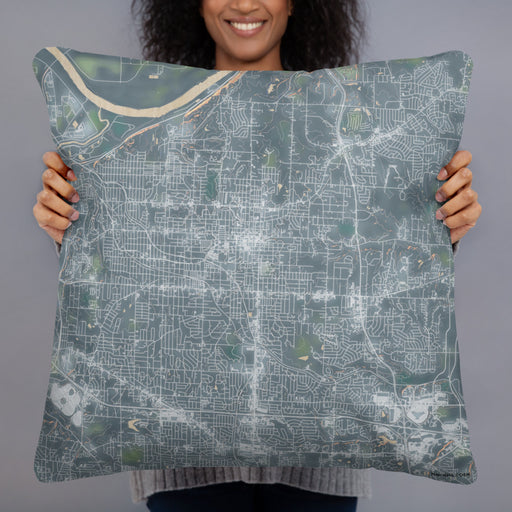 Person holding 22x22 Custom Independence Missouri Map Throw Pillow in Afternoon