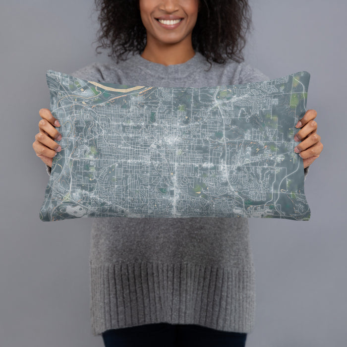 Person holding 20x12 Custom Independence Missouri Map Throw Pillow in Afternoon
