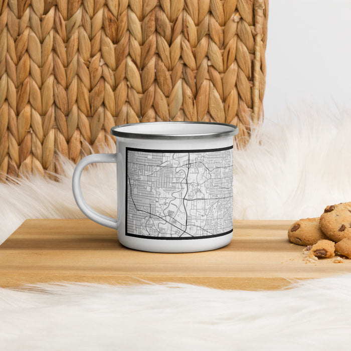 Left View Custom Independence Missouri Map Enamel Mug in Classic on Table Top