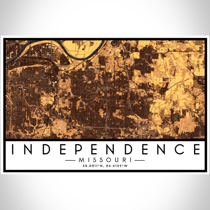 Independence Missouri Map Print Landscape Orientation in Ember Style With Shaded Background