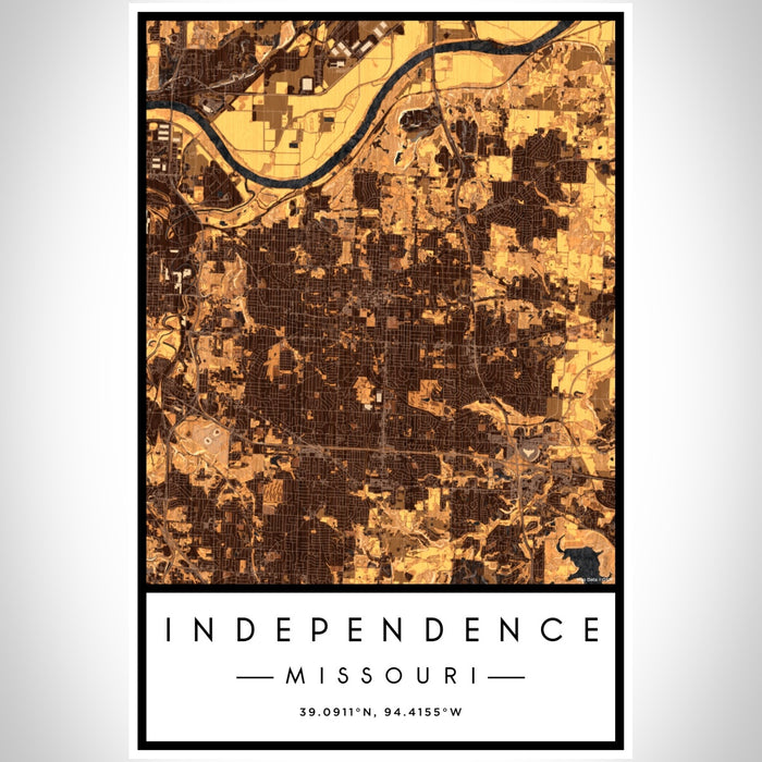 Independence Missouri Map Print Portrait Orientation in Ember Style With Shaded Background