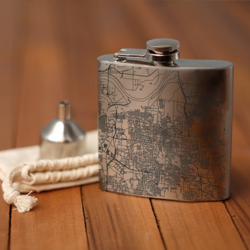 Independence Missouri Custom Engraved City Map Inscription Coordinates on 6oz Stainless Steel Flask