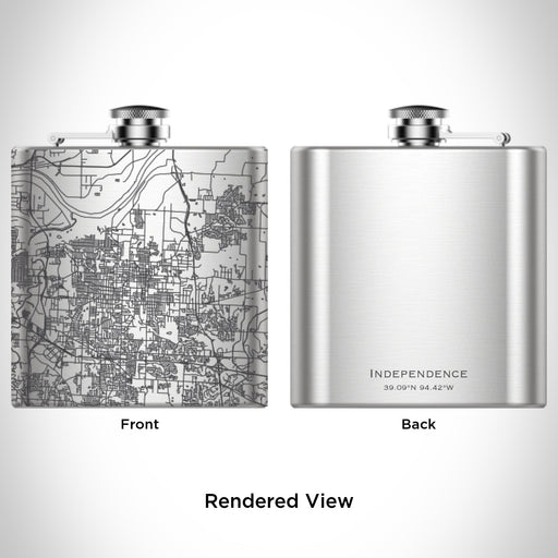 Rendered View of Independence Missouri Map Engraving on 6oz Stainless Steel Flask