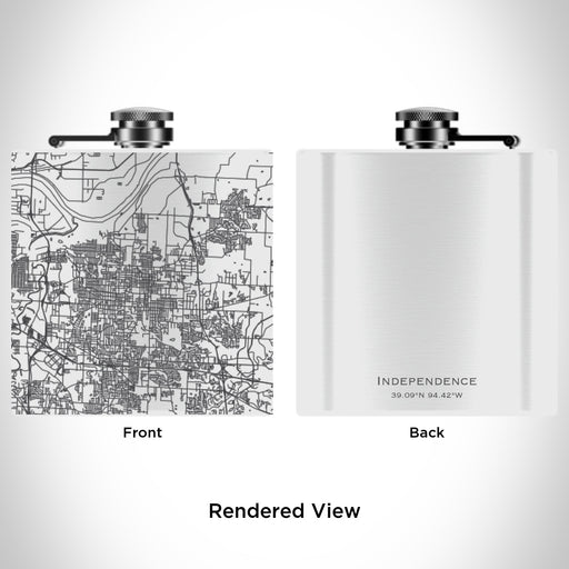Rendered View of Independence Missouri Map Engraving on 6oz Stainless Steel Flask in White