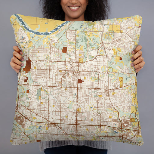 Person holding 22x22 Custom Independence Missouri Map Throw Pillow in Woodblock