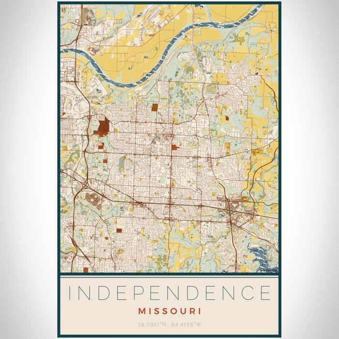 Independence Missouri Map Print Portrait Orientation in Woodblock Style With Shaded Background