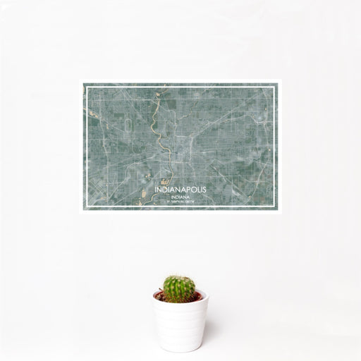 12x18 Indianapolis Indiana Map Print Landscape Orientation in Afternoon Style With Small Cactus Plant in White Planter