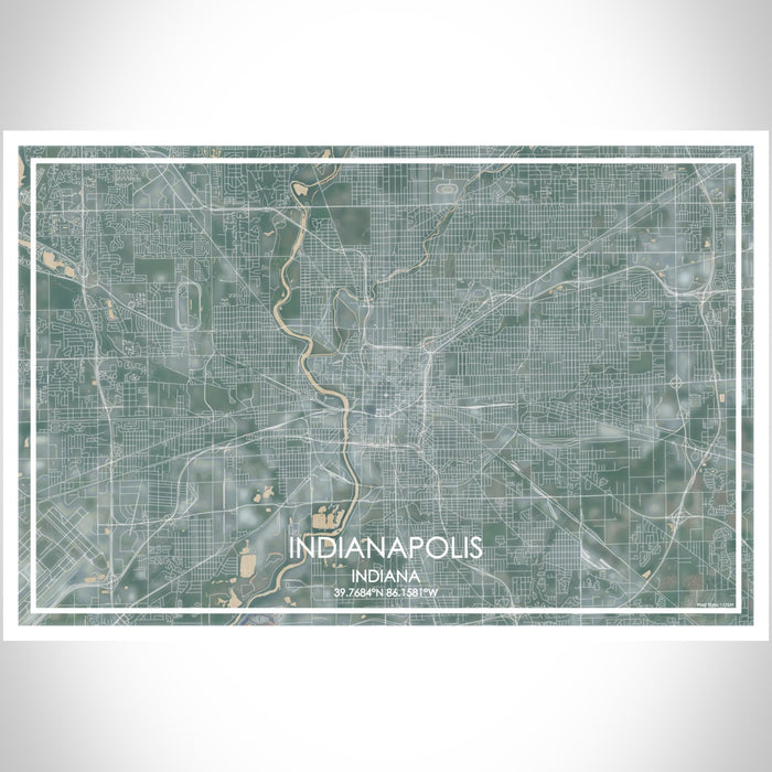 Indianapolis Indiana Map Print Landscape Orientation in Afternoon Style With Shaded Background