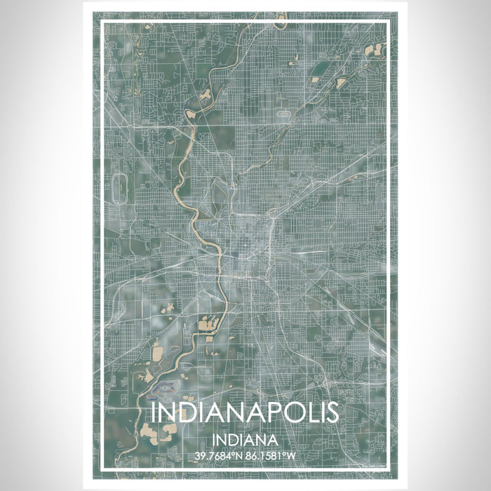 Indianapolis Indiana Map Print Portrait Orientation in Afternoon Style With Shaded Background