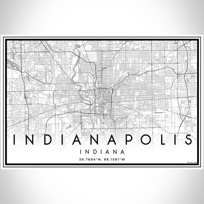 Indianapolis Indiana Map Print Landscape Orientation in Classic Style With Shaded Background