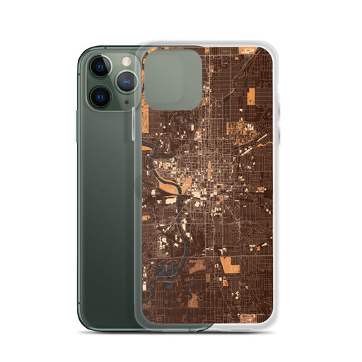 Custom Indianapolis Indiana Map Phone Case in Ember on Table with Laptop and Plant