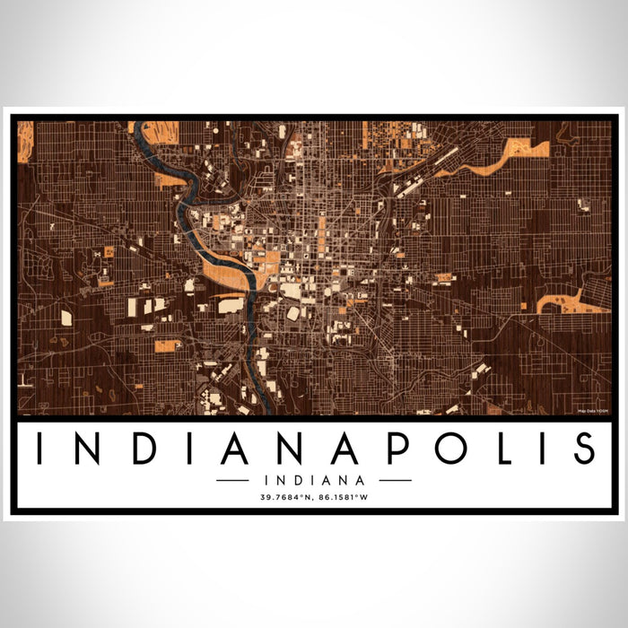 Indianapolis Indiana Map Print Landscape Orientation in Ember Style With Shaded Background