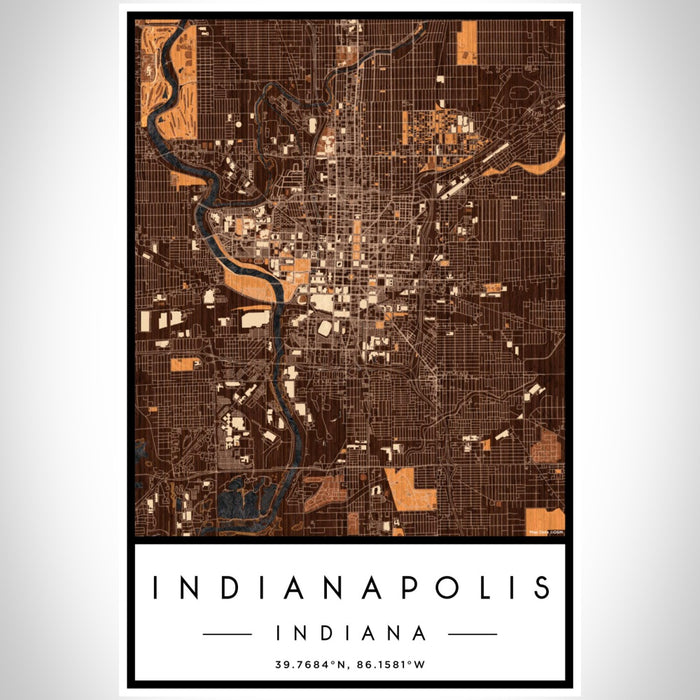 Indianapolis Indiana Map Print Portrait Orientation in Ember Style With Shaded Background