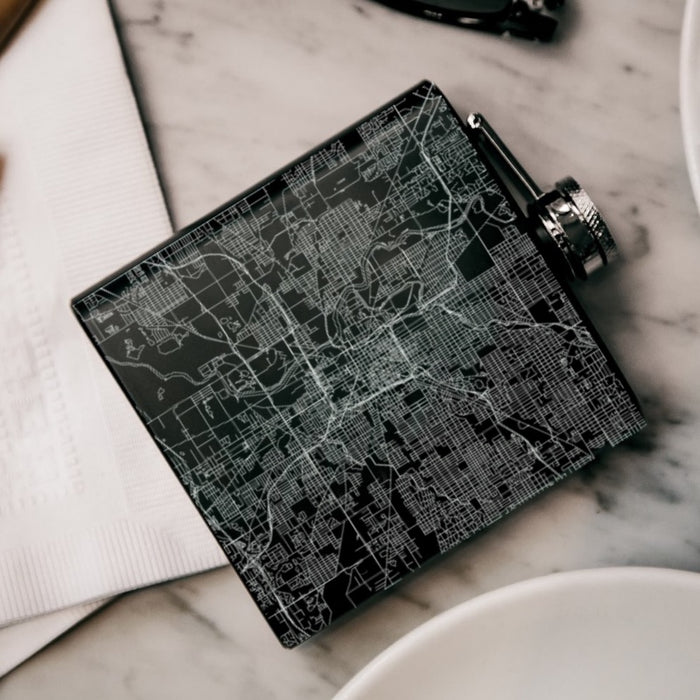 Indianapolis Indiana Custom Engraved City Map Inscription Coordinates on 6oz Stainless Steel Flask in Black