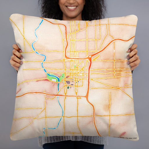 Person holding 22x22 Custom Indianapolis Indiana Map Throw Pillow in Watercolor
