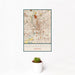 12x18 Indianapolis Indiana Map Print Portrait Orientation in Woodblock Style With Small Cactus Plant in White Planter
