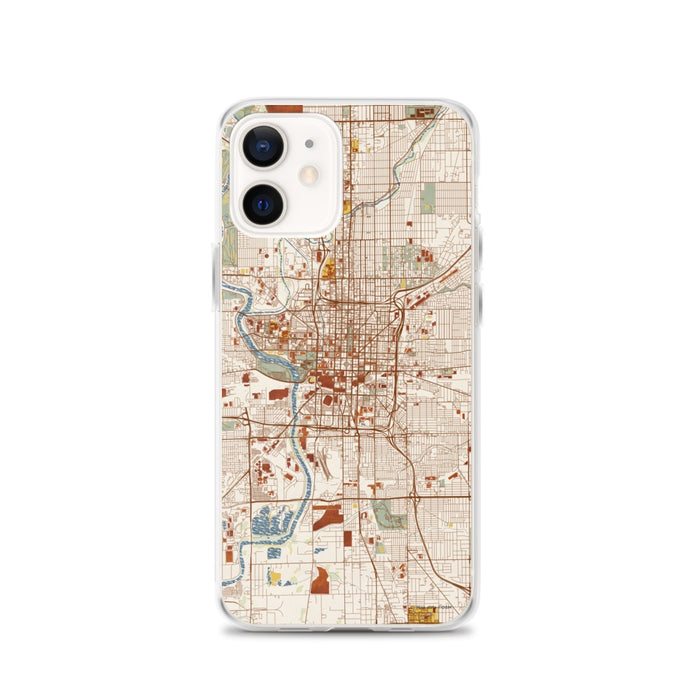 Custom Indianapolis Indiana Map iPhone 12 Phone Case in Woodblock
