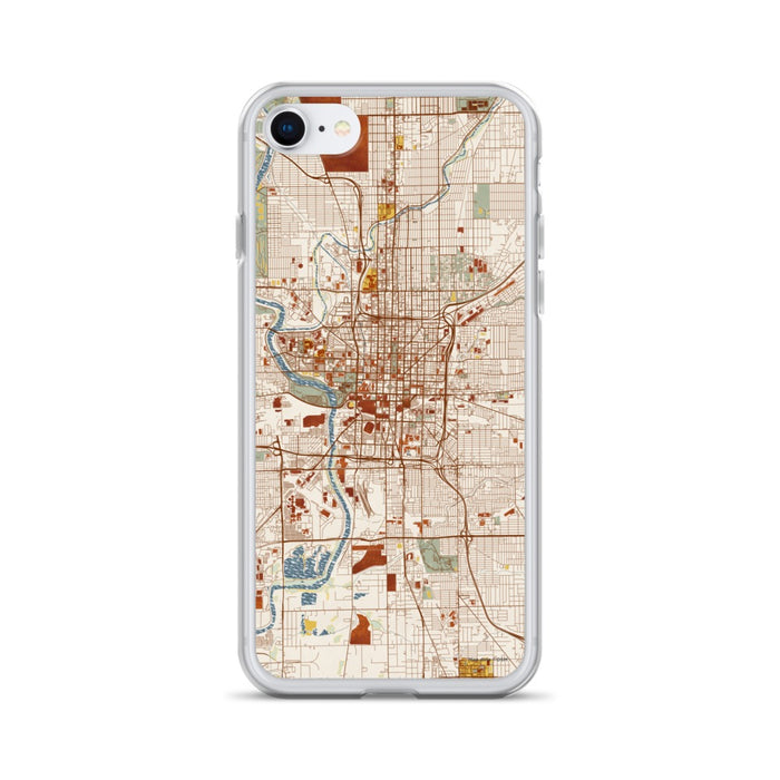 Custom Indianapolis Indiana Map iPhone SE Phone Case in Woodblock