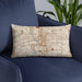 Custom Indianapolis Indiana Map Throw Pillow in Woodblock on Blue Colored Chair